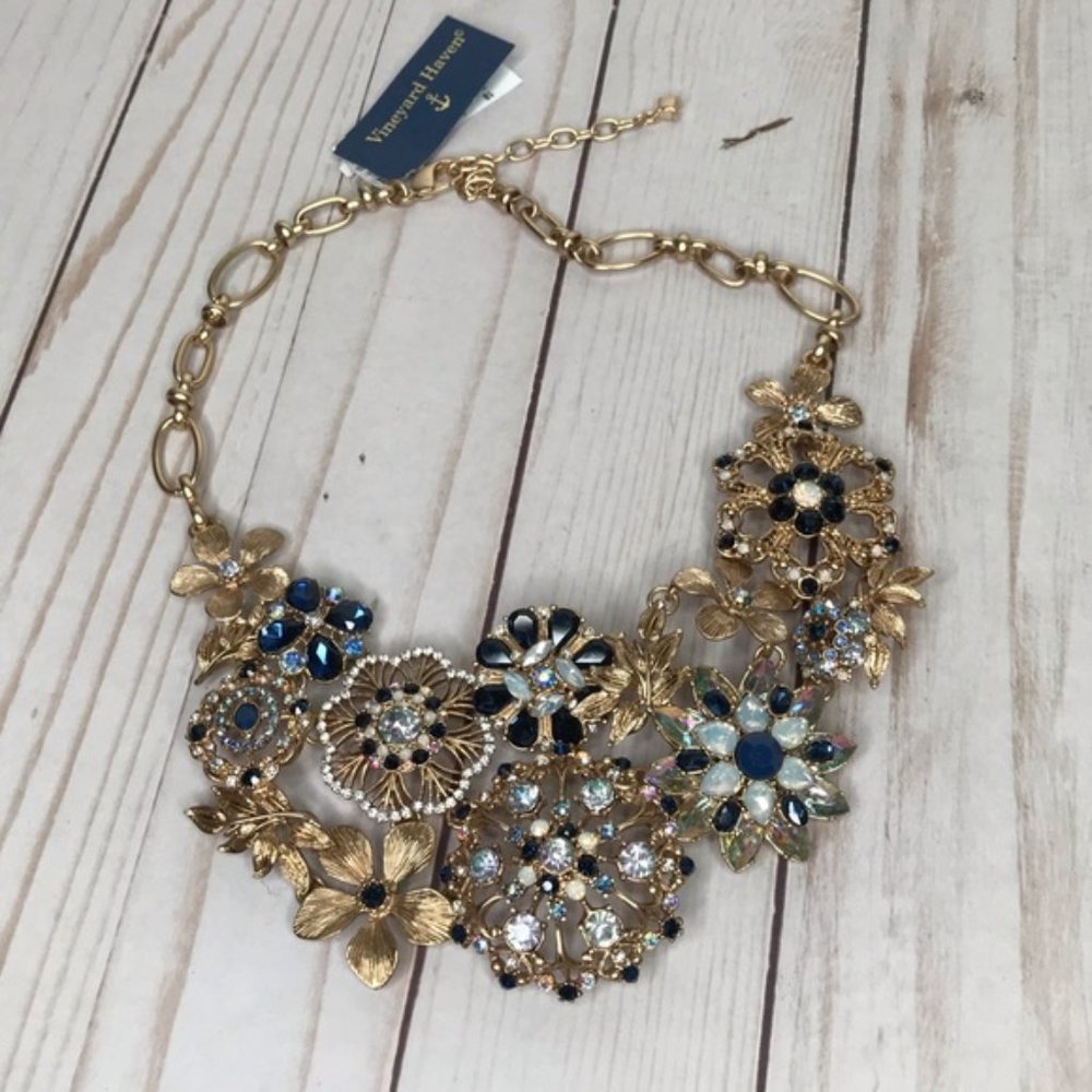 VINEYARD HAVEN Gold/ Blue Statement Necklace NWT